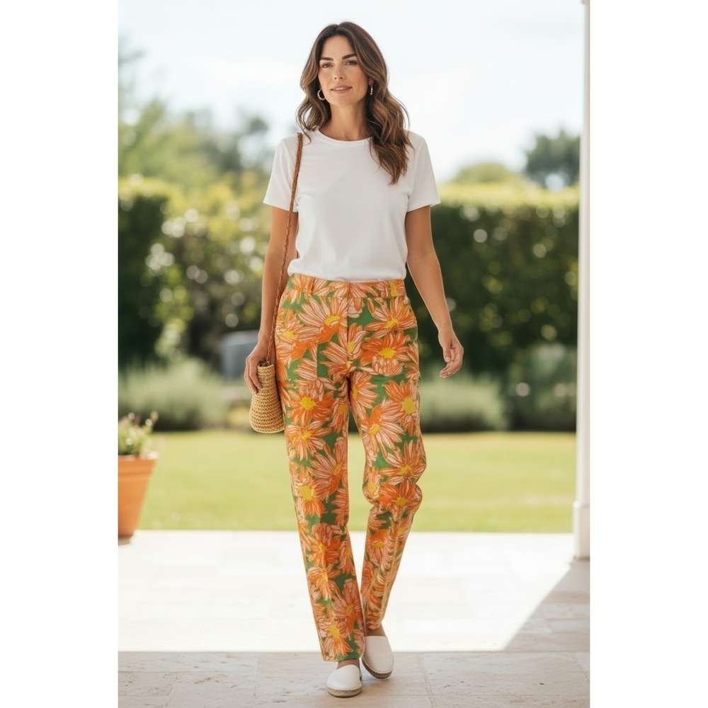 1970s Lily Pulitzer Sport Lilly Pulitzer Floral Pants Orange Green Pink Zip VTG